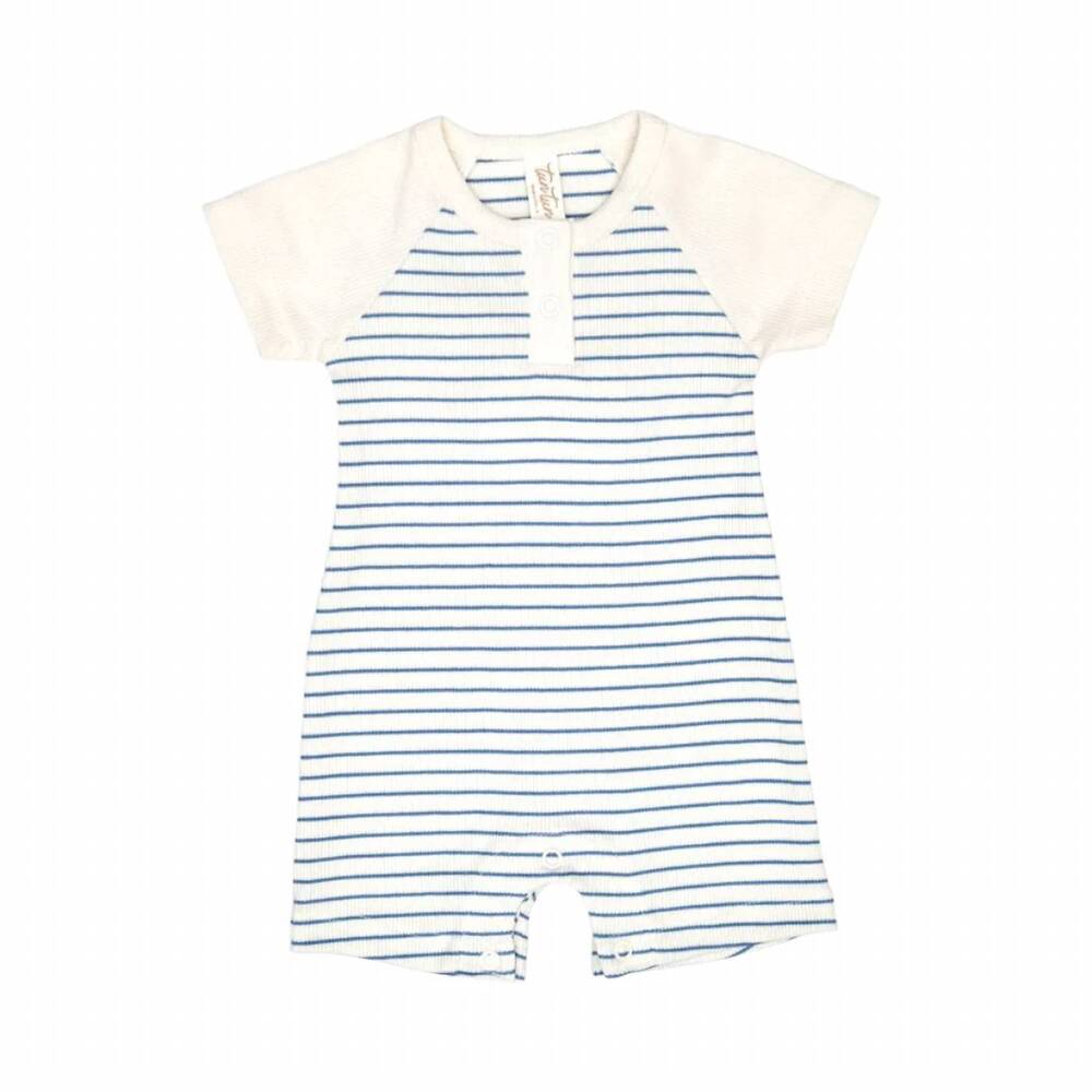 NEW TUN TUN kid's baseball tee romper in blue/ cream